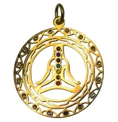 Anhänger "Chakra Buddha" mit 23 Zirkonia aus Edelstahl vergoldet, 3cm