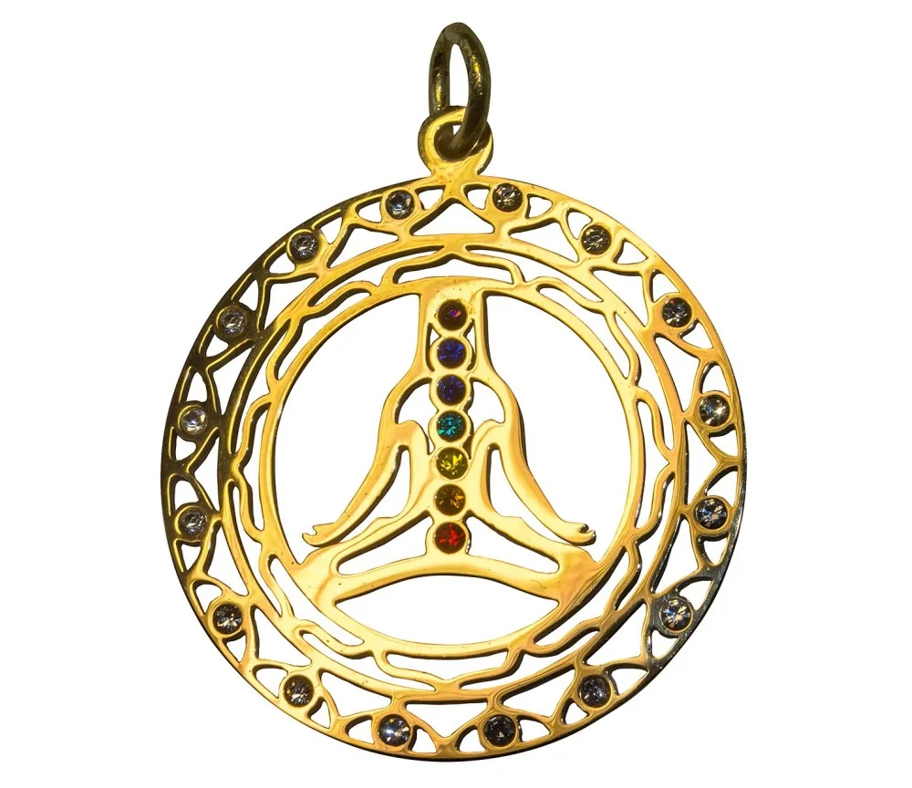 Anhänger "Chakra Buddha" mit 23 Zirkonia aus Edelstahl vergoldet, 3cm