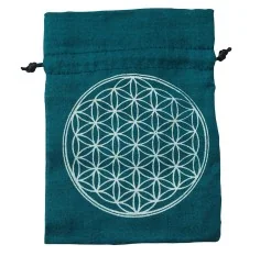 Baumwollsäckchen "Blume des Lebens" türkis 11x15cm