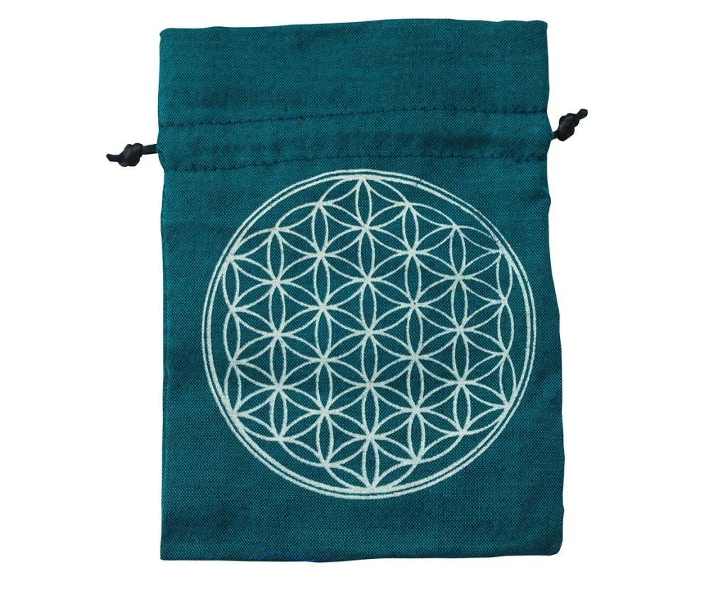 Baumwollsäckchen "Blume des Lebens" türkis 11x15cm