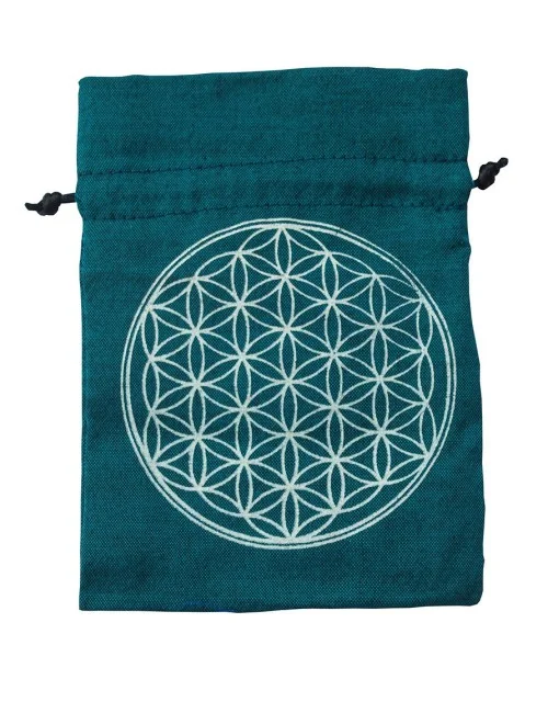Baumwollsäckchen "Blume des Lebens" türkis 11x15cm