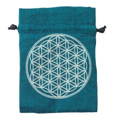 Baumwollsäckchen "Blume des Lebens" türkis 8x11cm