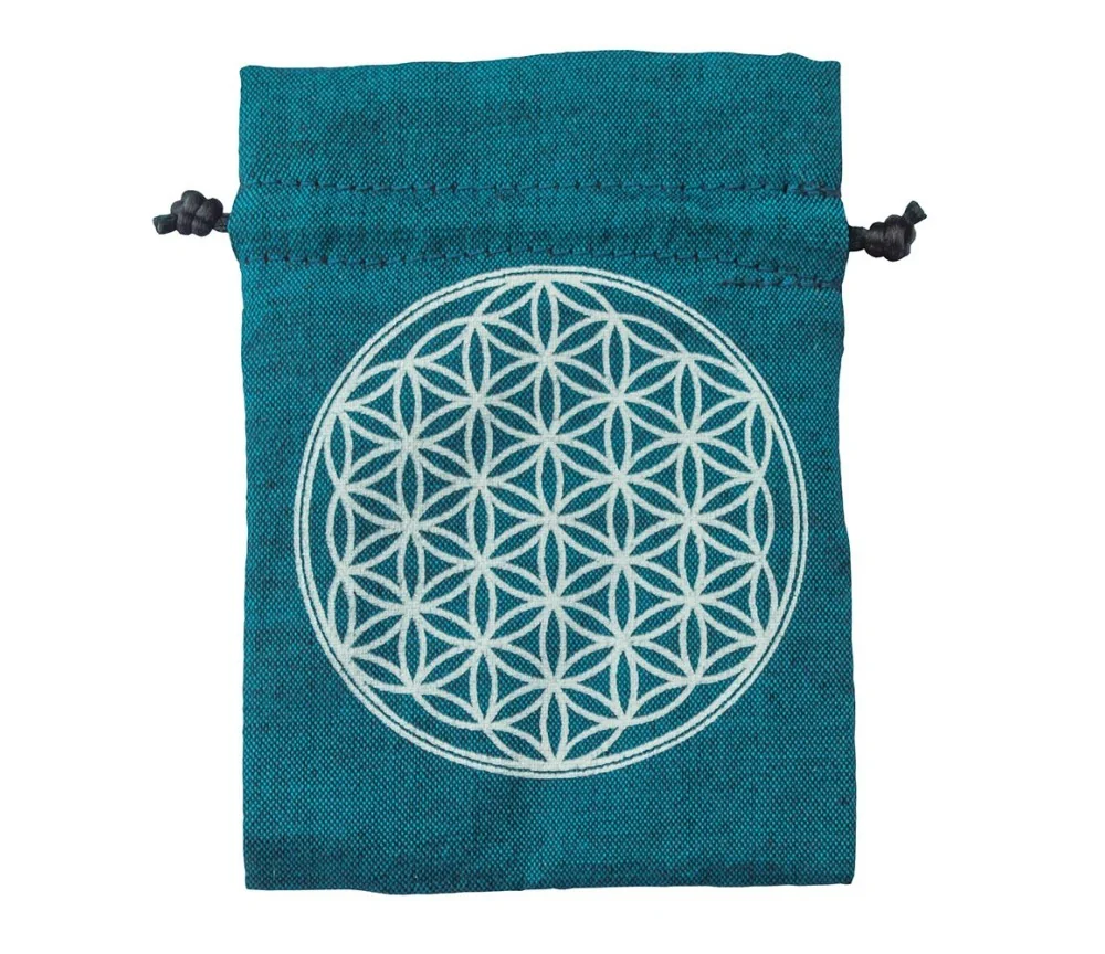 Baumwollsäckchen "Blume des Lebens" türkis 8x11cm