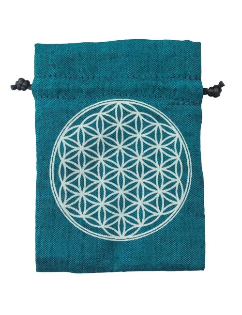 Baumwollsäckchen "Blume des Lebens" türkis 8x11cm
