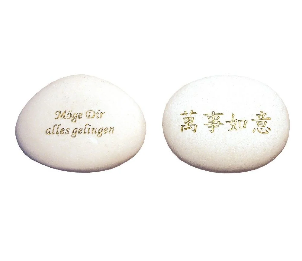 Flußstein "Möge Dir alles gelingen" weiß/gold 7cm