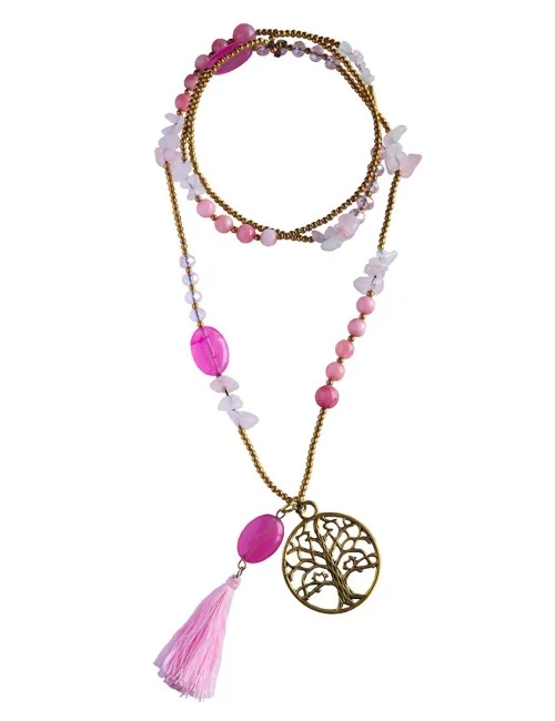 Halskette "Baum des Lebens" Rosenquarz-