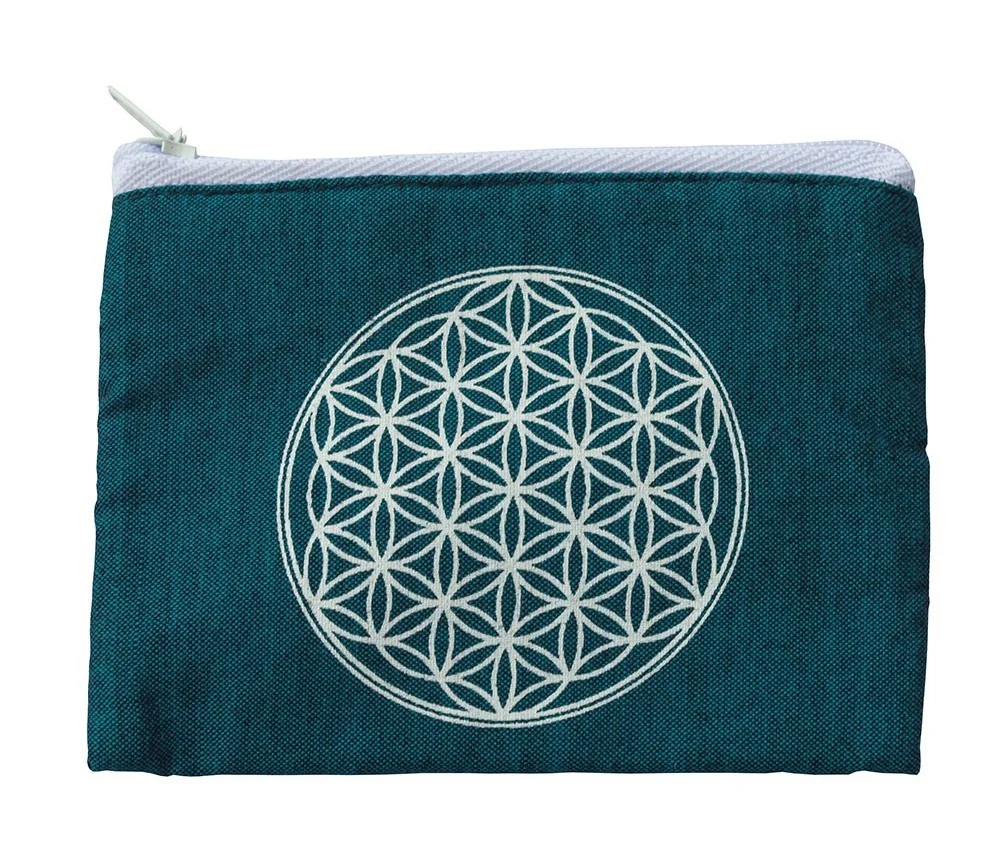 Portemonnaie "Blume des Lebens" Baumwolle türkis 12x10cm
