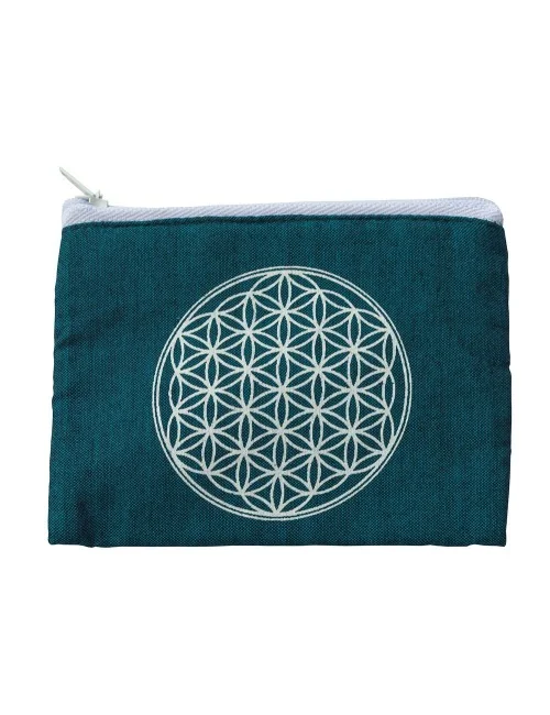 Portemonnaie "Blume des Lebens" Baumwolle türkis 12x10cm