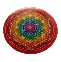 Räucherstäbchenhalter "Blume des Lebens rainbow" Speckstein graviert, 10cm