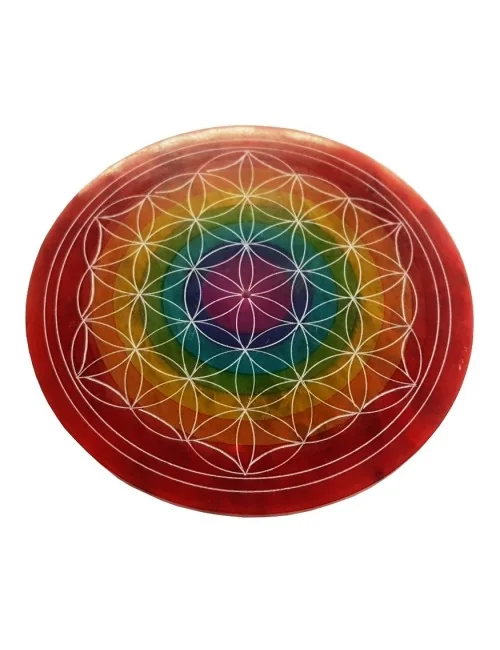 Räucherstäbchenhalter "Blume des Lebens rainbow" Speckstein graviert