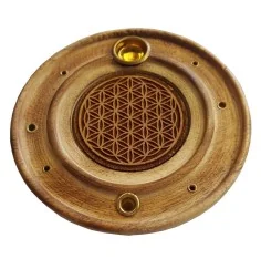 Räucherstäbchenhalter "Blume des Lebens" Holz rund 10cm
