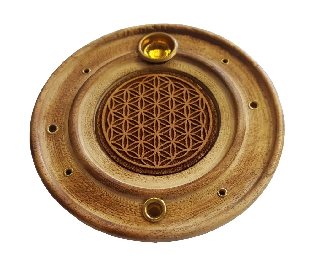 Räucherstäbchenhalter "Blume des Lebens" Holz rund 10cm