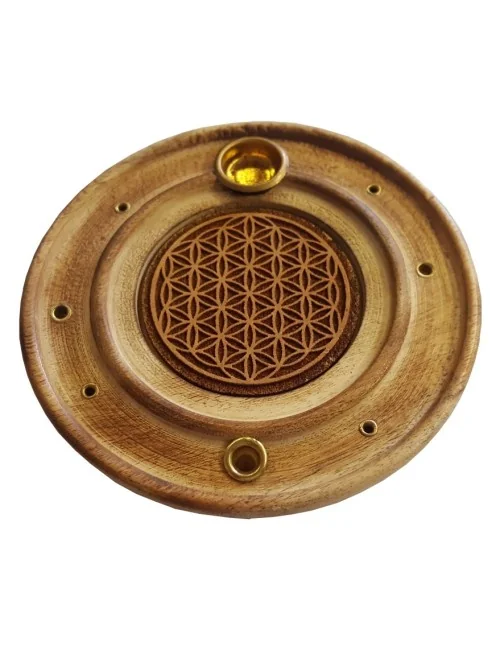 Räucherstäbchenhalter "Blume des Lebens" Holz rund 10cm