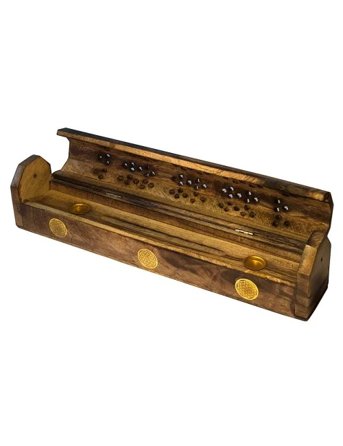 Räucherstäbchenhalter "India Truhe Blume des Lebens" Holz 30x6cm