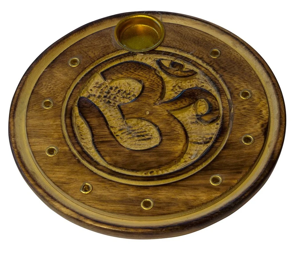 Räucherstäbchenhalter "Om" Holz rund 10cm