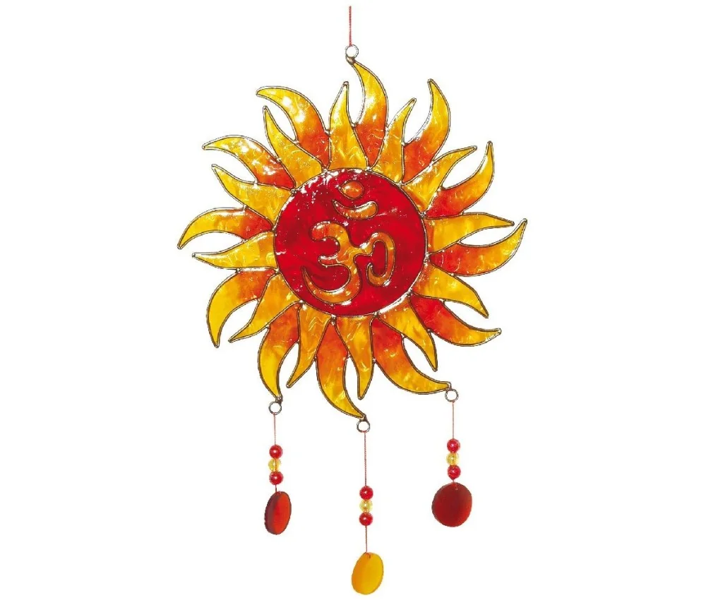 Suncatcher "Sonnen-Om" Fiberglas rot-orange 18x30cm