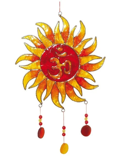 Suncatcher "Sonnen-Om" Fiberglas rot-orange 18x30cm