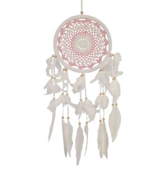 Traumfänger "Girly" Leder 22cm mit gewebtem Netz pink, 22x65cm