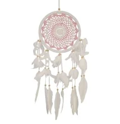 Traumfänger "Girly" Leder 22cm mit gewebtem Netz pink, 22x65cm