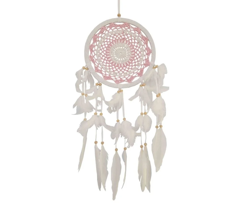 Traumfänger "Girly" Leder 22cm mit gewebtem Netz pink, 22x65cm