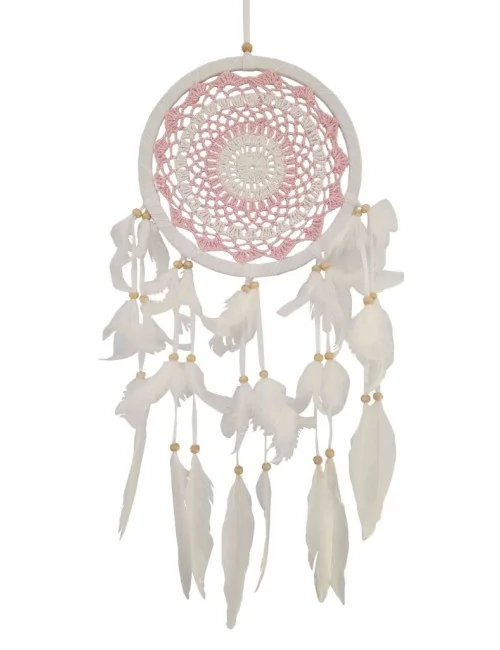 Traumfänger "Girly" Leder 22cm mit gewebtem Netz pink