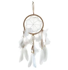 Traumfänger "Star Web" Leder braun mit weissem Netz, 16x55cm