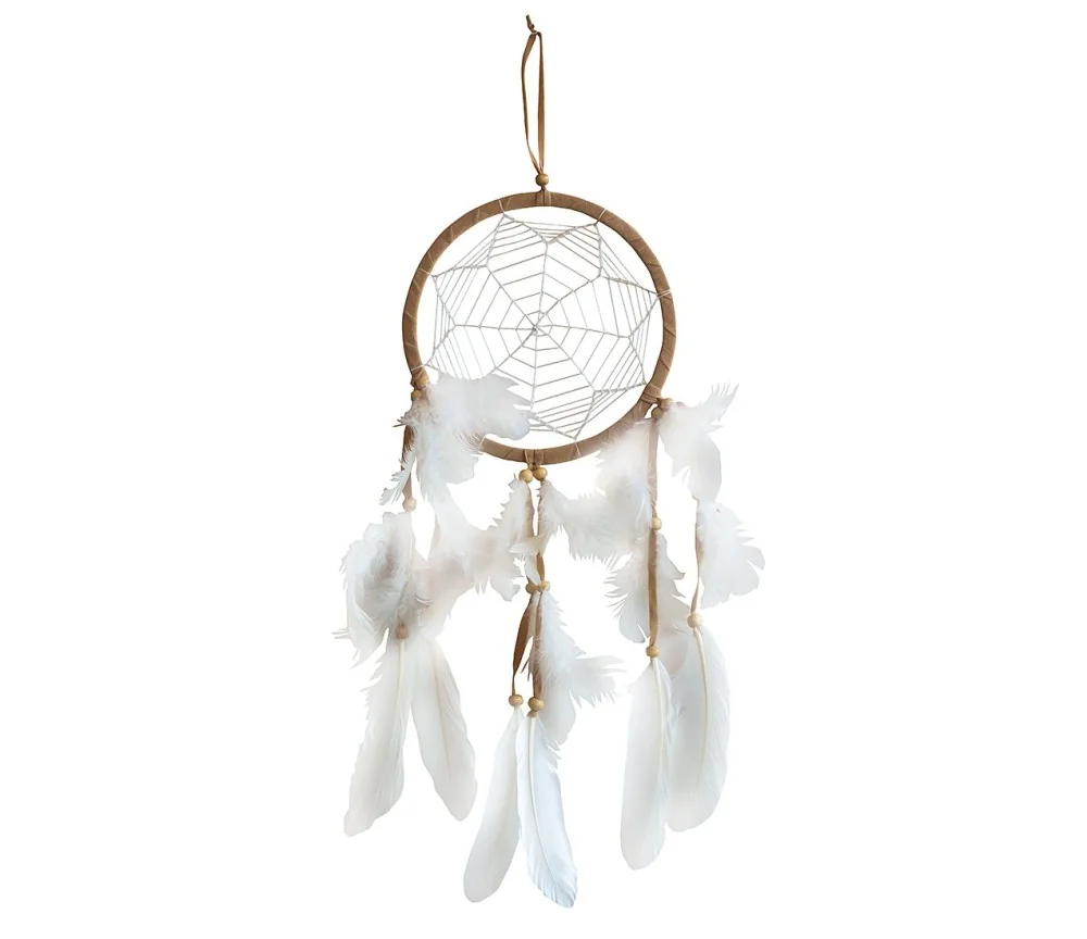 Traumfänger "Star Web" Leder braun mit weissem Netz, 16x55cm