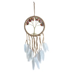 Traumfänger "Tree of Life" Leder 16cm mit farbigen Holzperlen, 16x50cm