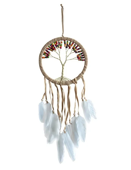 Traumfänger "Tree of Life" Leder 16cm mit farbigen Holzperlen