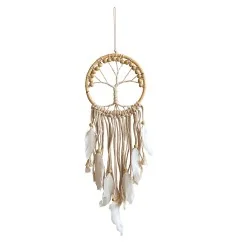 Traumfänger "Tree of Life" Rattan/Baumwolle natur 16cm mit Holzperlen, 16x50cm