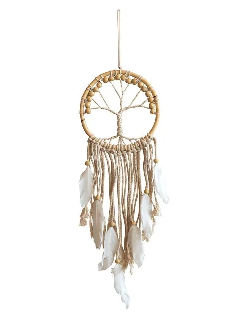 Traumfänger "Tree of Life" Rattan/Baumwolle natur 16cm mit Holzperlen