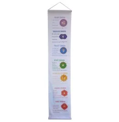 Wandbehang "7 Chakras mit Beschreibung" Rayon weiß 30x150cm