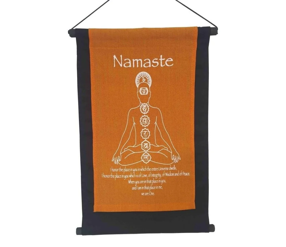 Wandbehang "Namaste/ Chakra Buddha" Baumwolle saffran 27x40cm