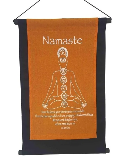Wandbehang "Namaste/ Chakra Buddha" Baumwolle saffran 27x40cm