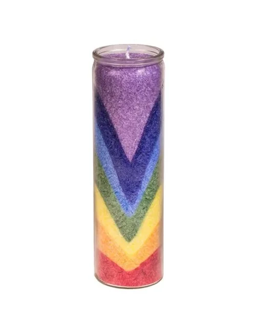 Kerze - Duftkerze im Glas - Chakra / Regenbogental / Spitzen - Bunt - Palmkernwachs - ca. 100 Std.