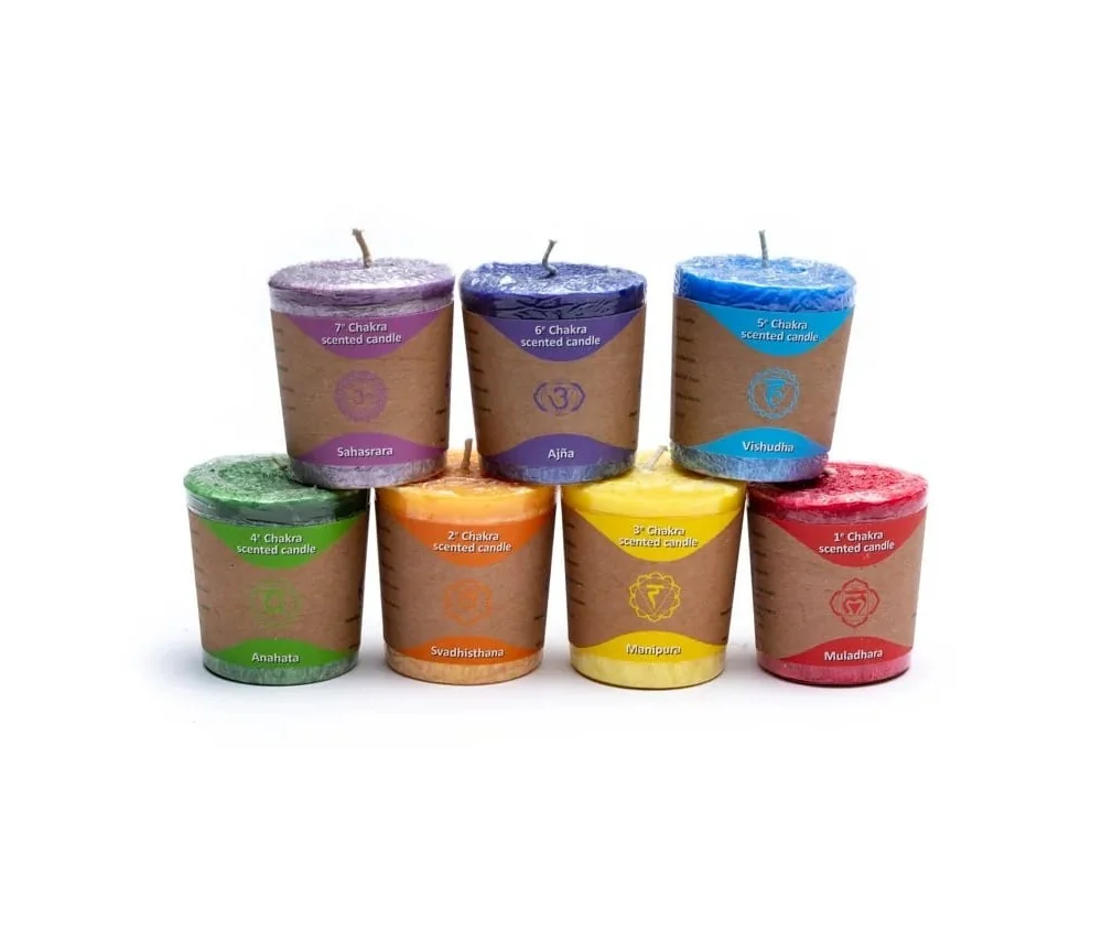 Kerze - Votiv Kerze -V Kerze - Chakra - mit Duft - 7 er Set