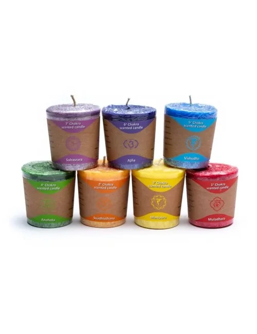 Kerze - Votiv Kerze -V Kerze - Chakra - mit Duft - 7 er Set