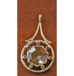 Anhänger - Chakra-Rad mit Bergkristall - 925 Sterling Silber, ca. 6 cm