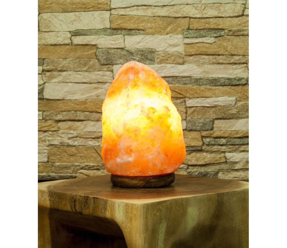 Lampe - Salzkristall - mit Holzsockel (2-3 kg)