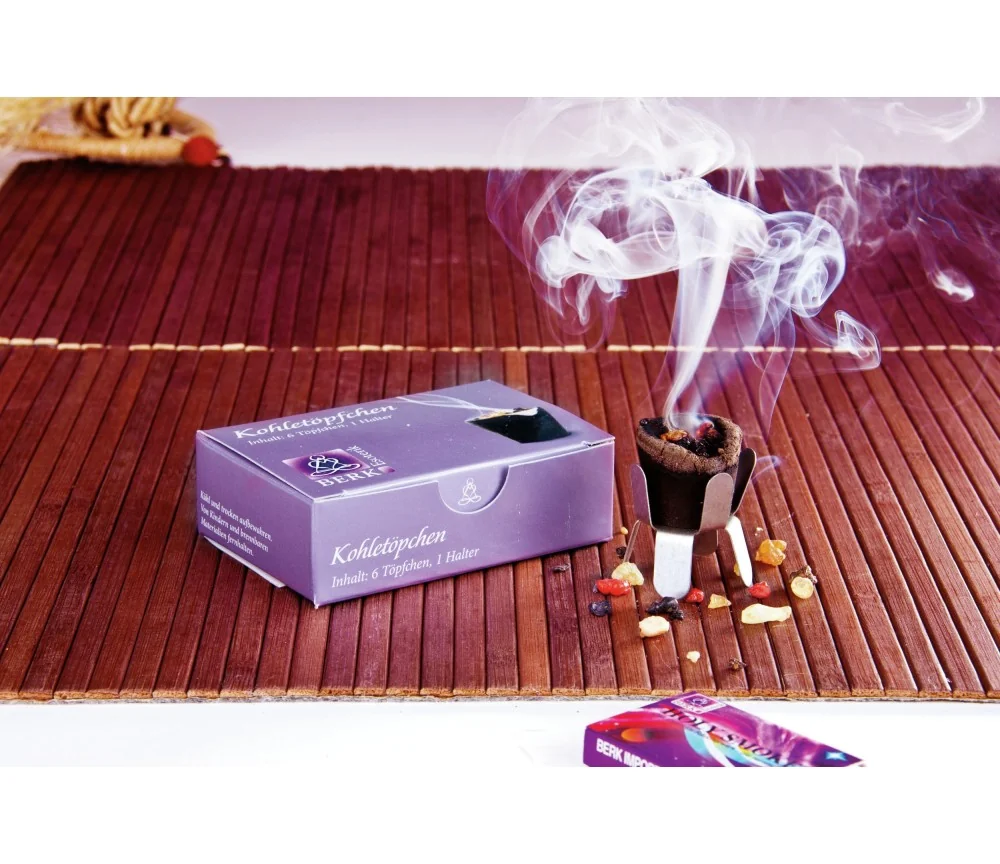 Kohletöpfchen zum Räuchern - 6 Stück inkl. Halter