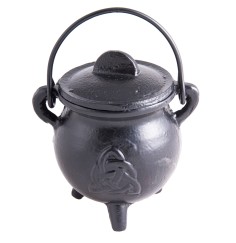 Räuchergefäß - Hexenkessel - keltischer Knoten Dreiheit - Gusseisen mit Henkel & Deckel  ca.8,5x7,5cm