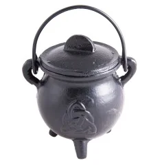 Räuchergefäß - Hexenkessel - keltischer Knoten Dreiheit - Gusseisen mit Henkel & Deckel ca.8,5x7,5cm