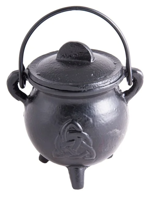 Räuchergefäß - Hexenkessel - keltischer Knoten Dreiheit - Gusseisen mit Henkel & Deckel ca.8,5x7,5cm