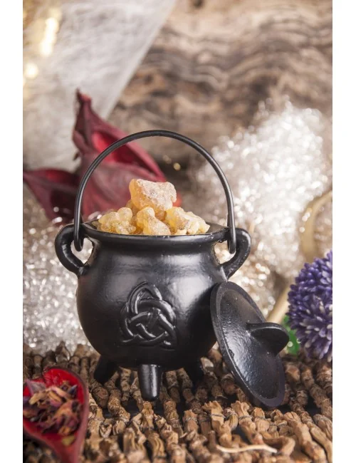 Räuchergefäß - Hexenkessel - keltischer Knoten Dreiheit - Gusseisen mit Henkel & Deckel ca.8,5x7,5cm