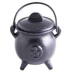 Räuchergefäß - Hexenkessel - Pentagramm - Gusseisen mit Henkel & Deckel ca.8,5x7,5cm