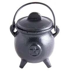 Räuchergefäß - Hexenkessel - Pentagramm - Gusseisen mit Henkel & Deckel ca.8,5x7,5cm