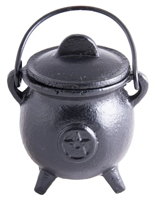 Räuchergefäß - Hexenkessel - Pentagramm - Gusseisen mit Henkel & Deckel ca.8,5x7,5cm