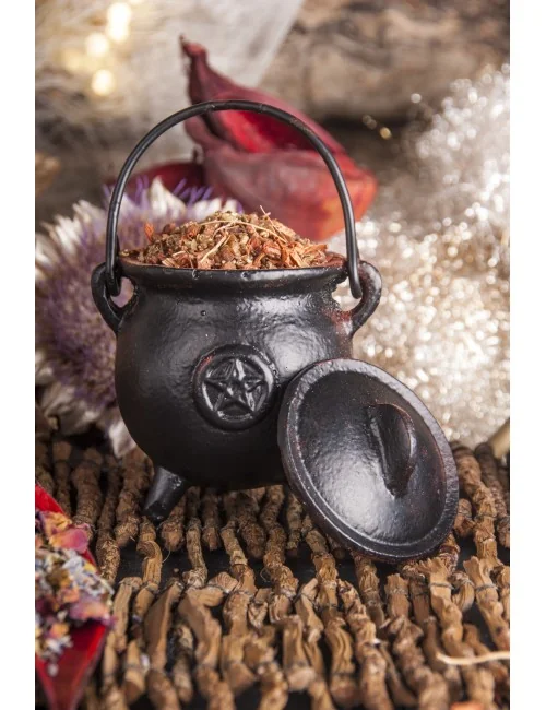 Räuchergefäß - Hexenkessel - Pentagramm - Gusseisen mit Henkel & Deckel ca.8,5x7,5cm
