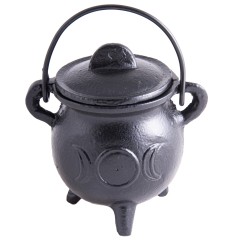 Räuchergefäß - Hexenkessel - Sonne & Mond - Gusseisen mit Henkel & Deckel  ca.8,5x7,5cm