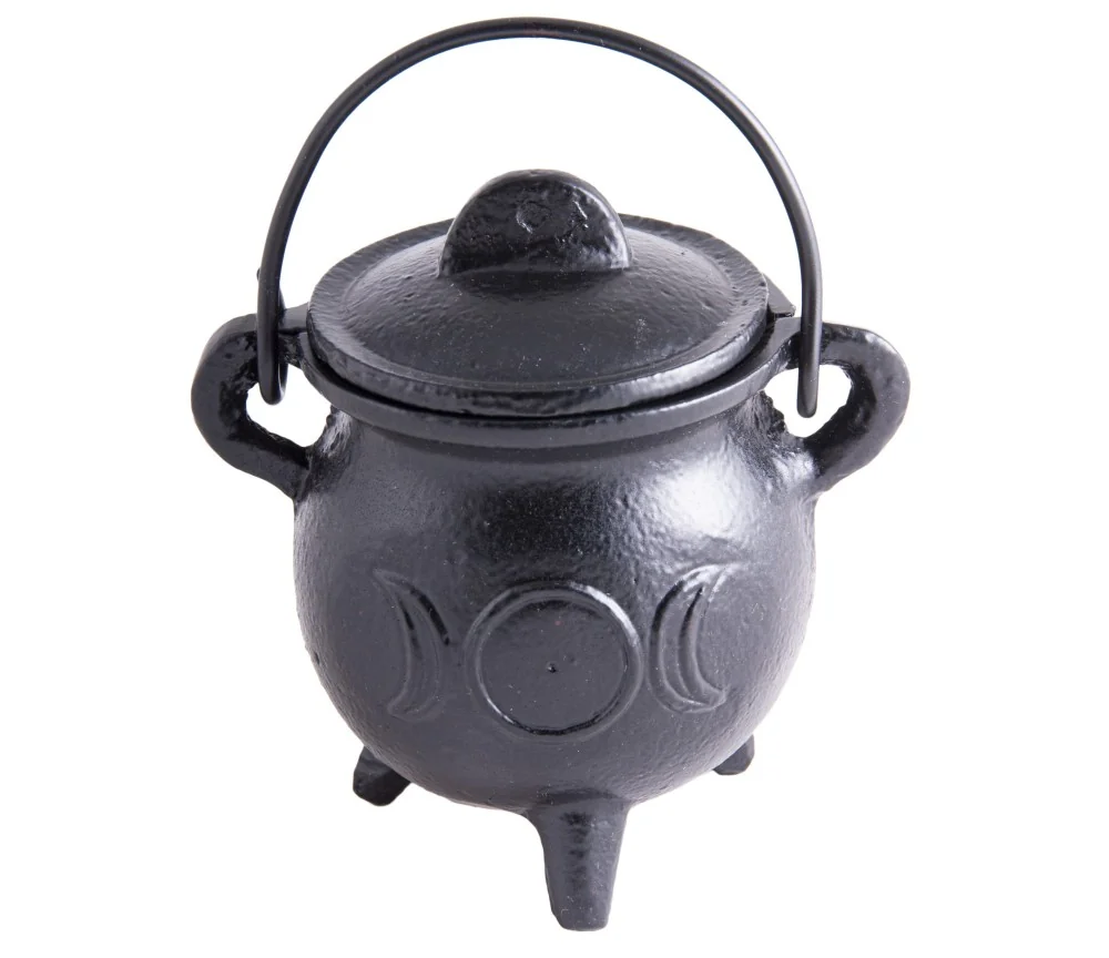 Räuchergefäß - Hexenkessel - Sonne & Mond - Gusseisen mit Henkel & Deckel ca.8,5x7,5cm